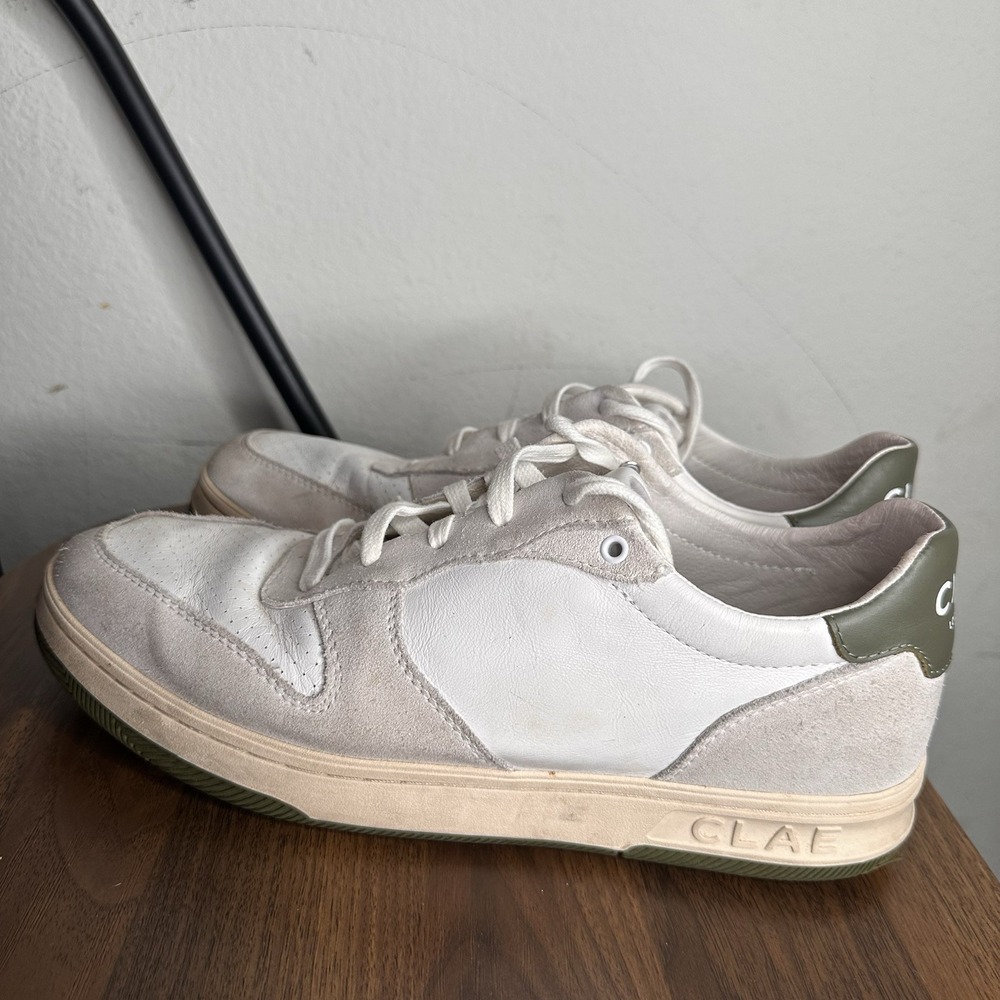 HTF CLAE Malone Men 10 Cream Leather & Smoke Comfrey Court Sneakers Classic - Picture 3 of 10
